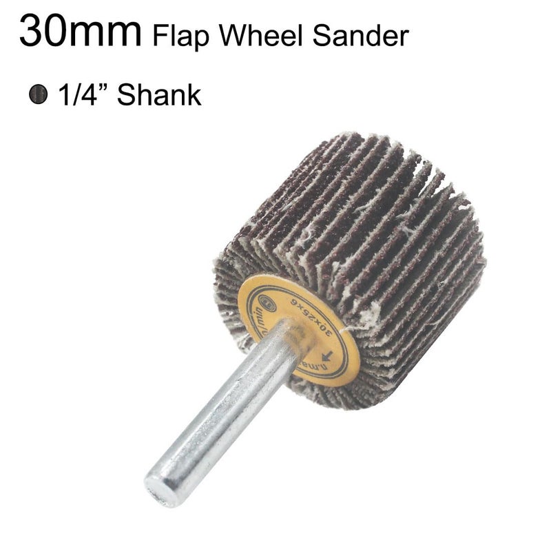 JUNLIXN 10 Pcs 30mm Flap Wheels, 1/4'' Shank 80 Grit Aluminum Oxide Grain Mounted Flap Sanding Wheel for Drill, Grinder, Rotary Tools - Image 3